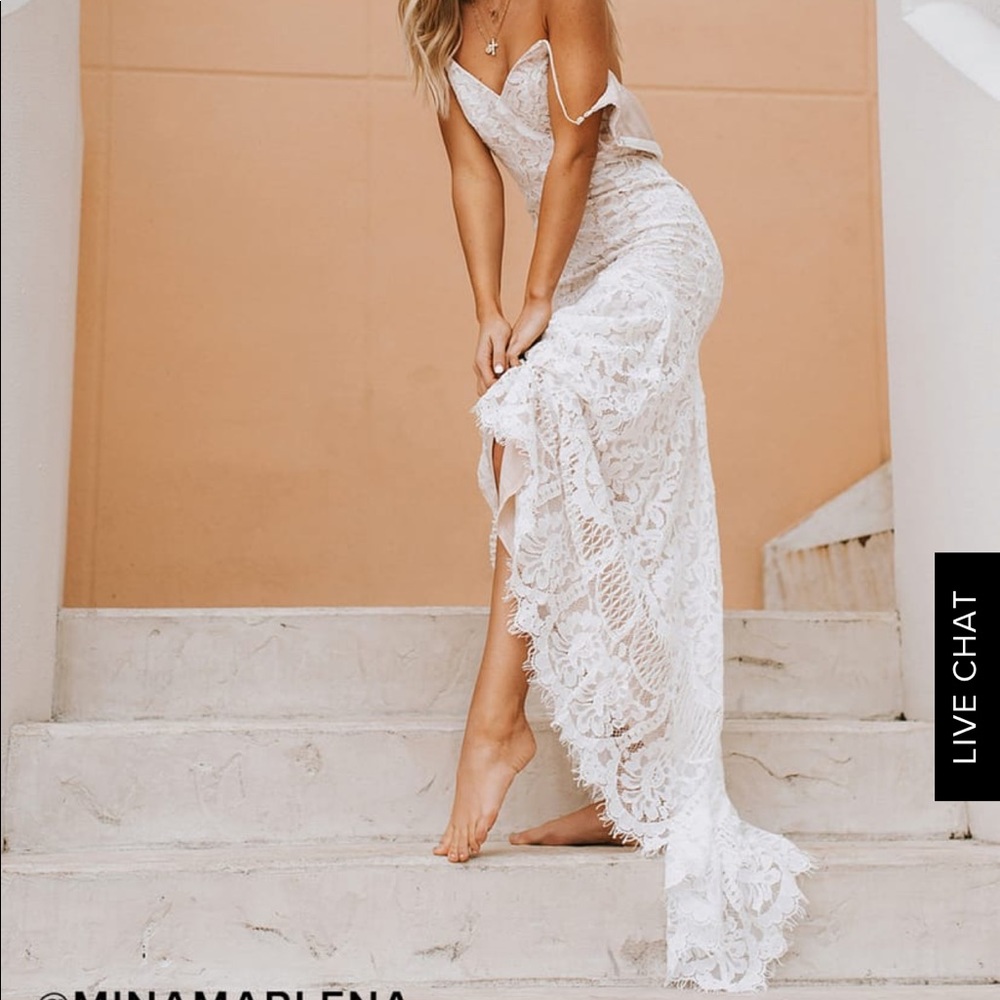 Lulus Flynn white lace wedding dress medium
